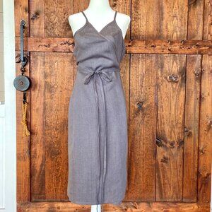 Linen Handmade Studio Gray Wrap Dress Midi Sz 10 NWT
